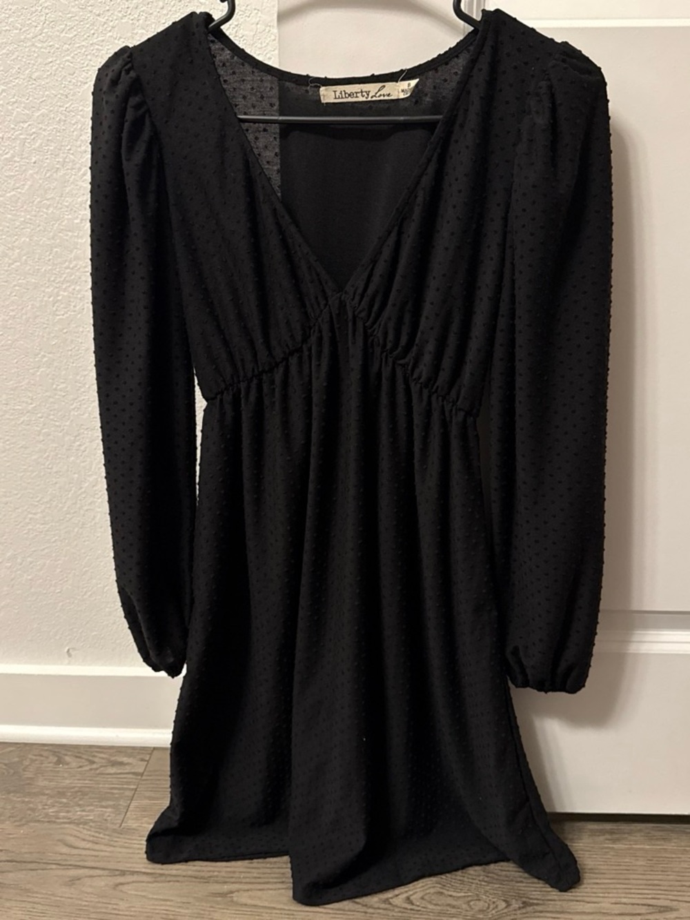 NWOT Liberty Love Black Long Sleeve Swiss Dot V-Neck Dress